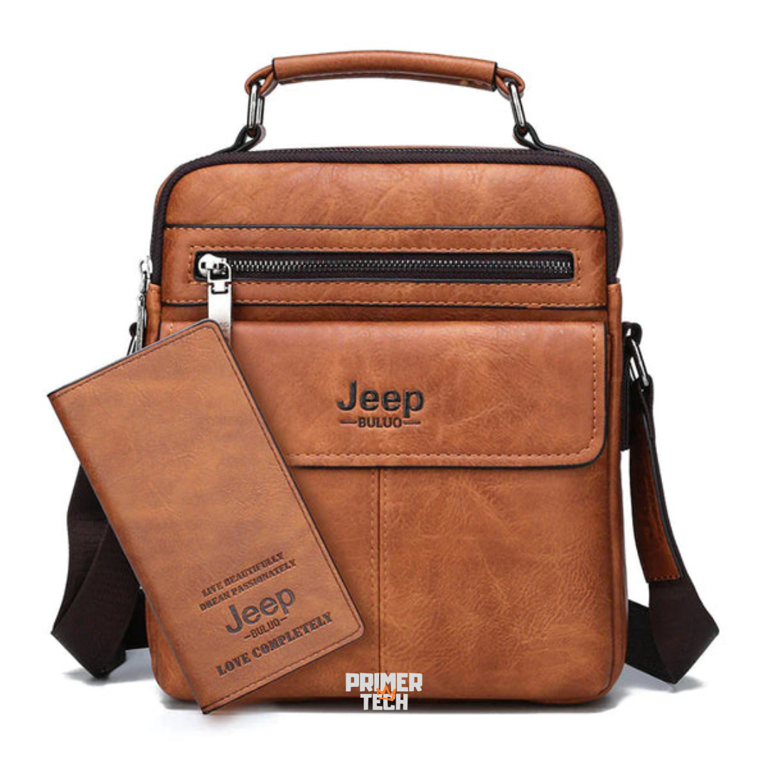 Bolso Masculino JEEP® de Cuero Auténtico Cruzado + Cartera JEEP® [regalo gratis]